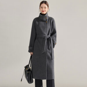 Manteau en laine réversible femmes, mi-long, cintré 15873