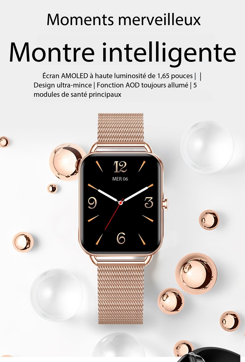 Montre connectée femme appels, écran tactile Da02 Demo 001