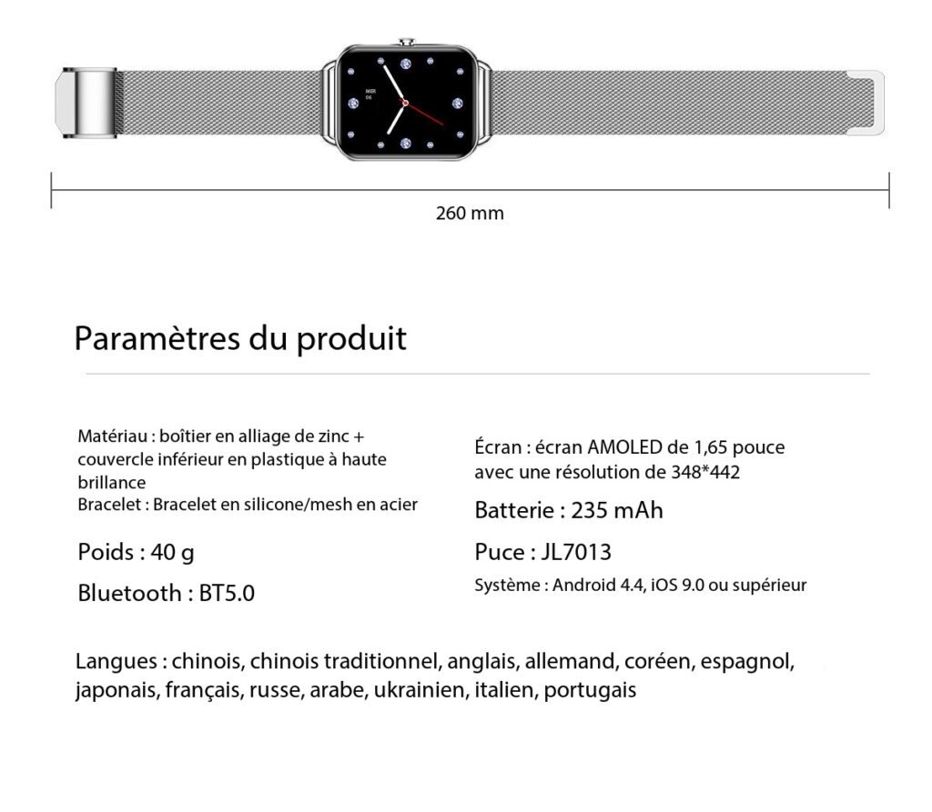 Montre connectée femme appels, écran tactile Da02 Demo 0012