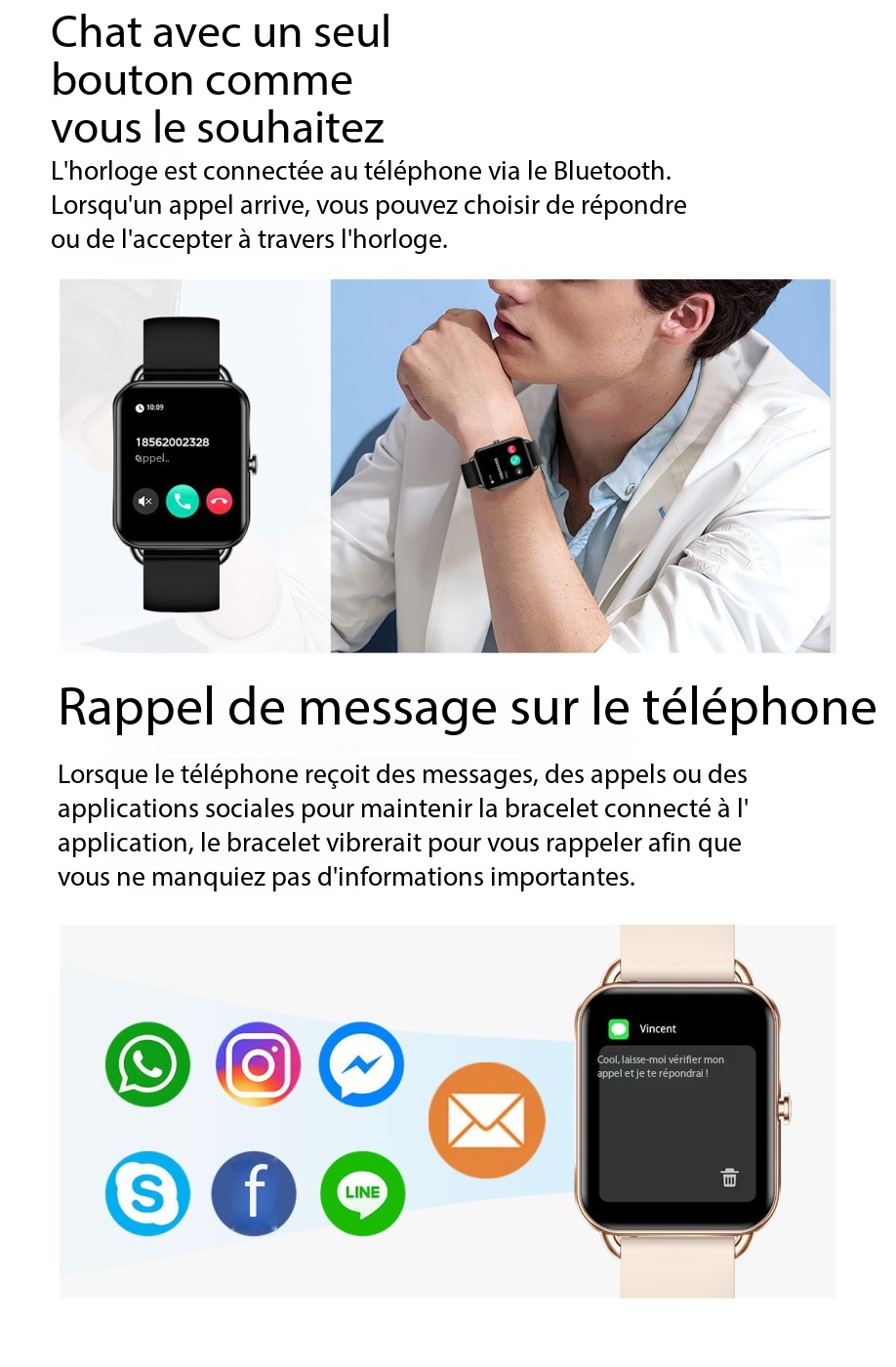 Montre connectée femme appels, écran tactile Da02 Demo 005