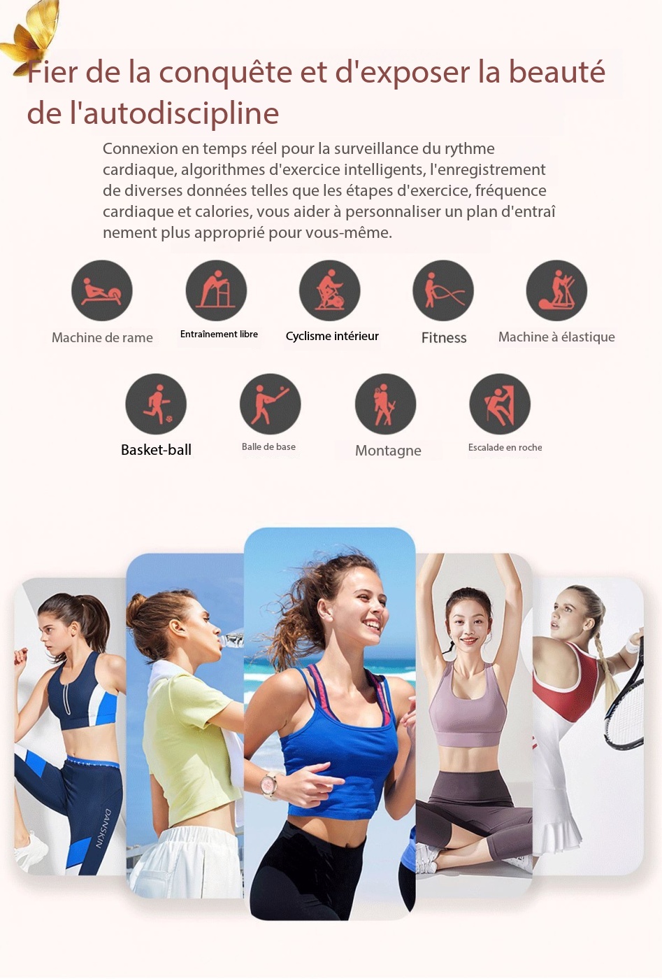 Montre connectée femme fonctions santé, sports...V65 Demo 012