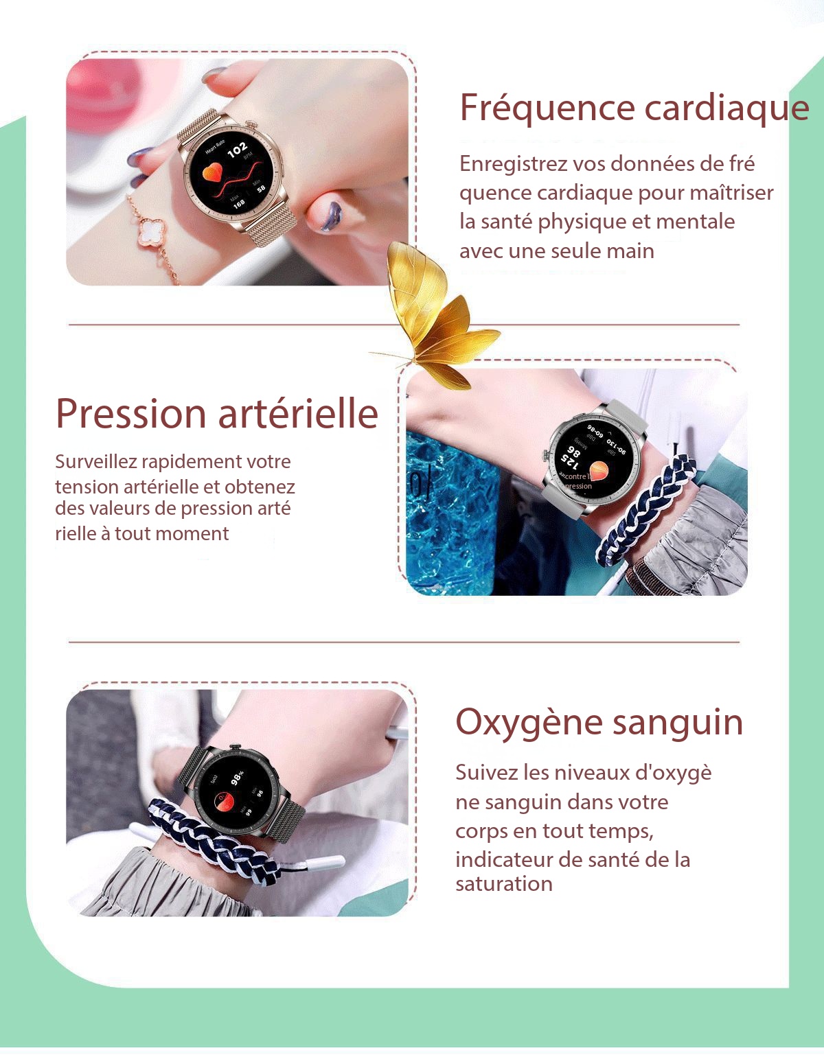Montre connectée femme fonctions santé, sports...V65 Demo 09