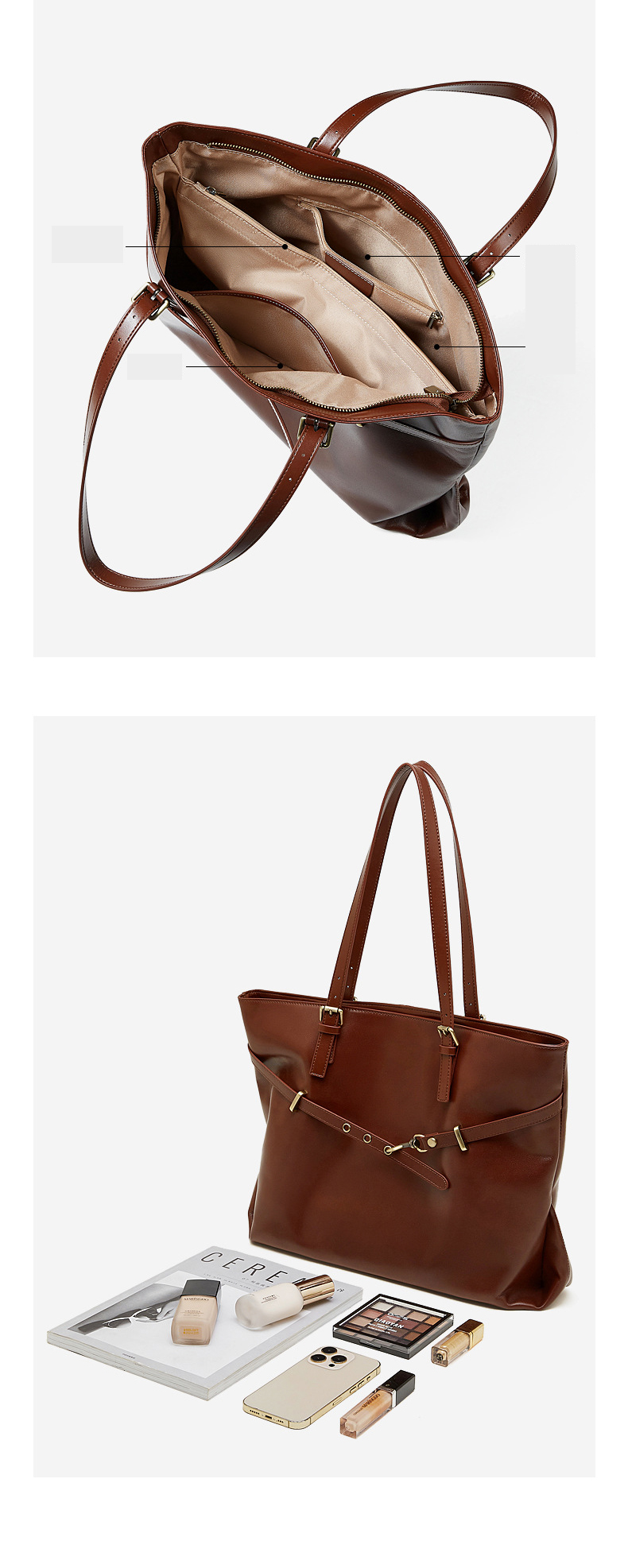Sac en cuir fourre-tout femme. Sac en cuir tanné 3232 Demo 012