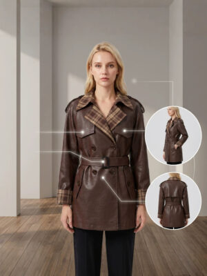 Veste cuir femmes, veste luxe à taille ceinturée Xc26626-01