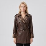 Veste cuir femmes, veste luxe à taille ceinturée Xc26626