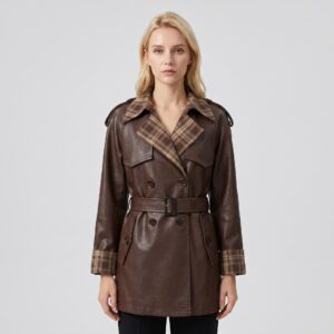 Veste cuir femmes, veste luxe à taille ceinturée Xc26626