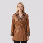Veste cuir femmes, veste luxe à taille ceinturée Xc26626 marron clair