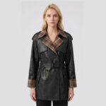 Veste cuir femmes, veste luxe à taille ceinturée Xc26626 noir