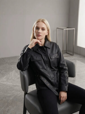 Veste cuir moto femme, style rétro, en cuir végan 2529-01