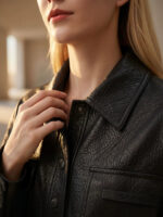 Veste cuir moto femme, style rétro, en cuir végan 2529-03