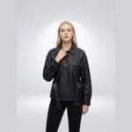 Veste cuir moto femme, style rétro, en cuir végan 2529