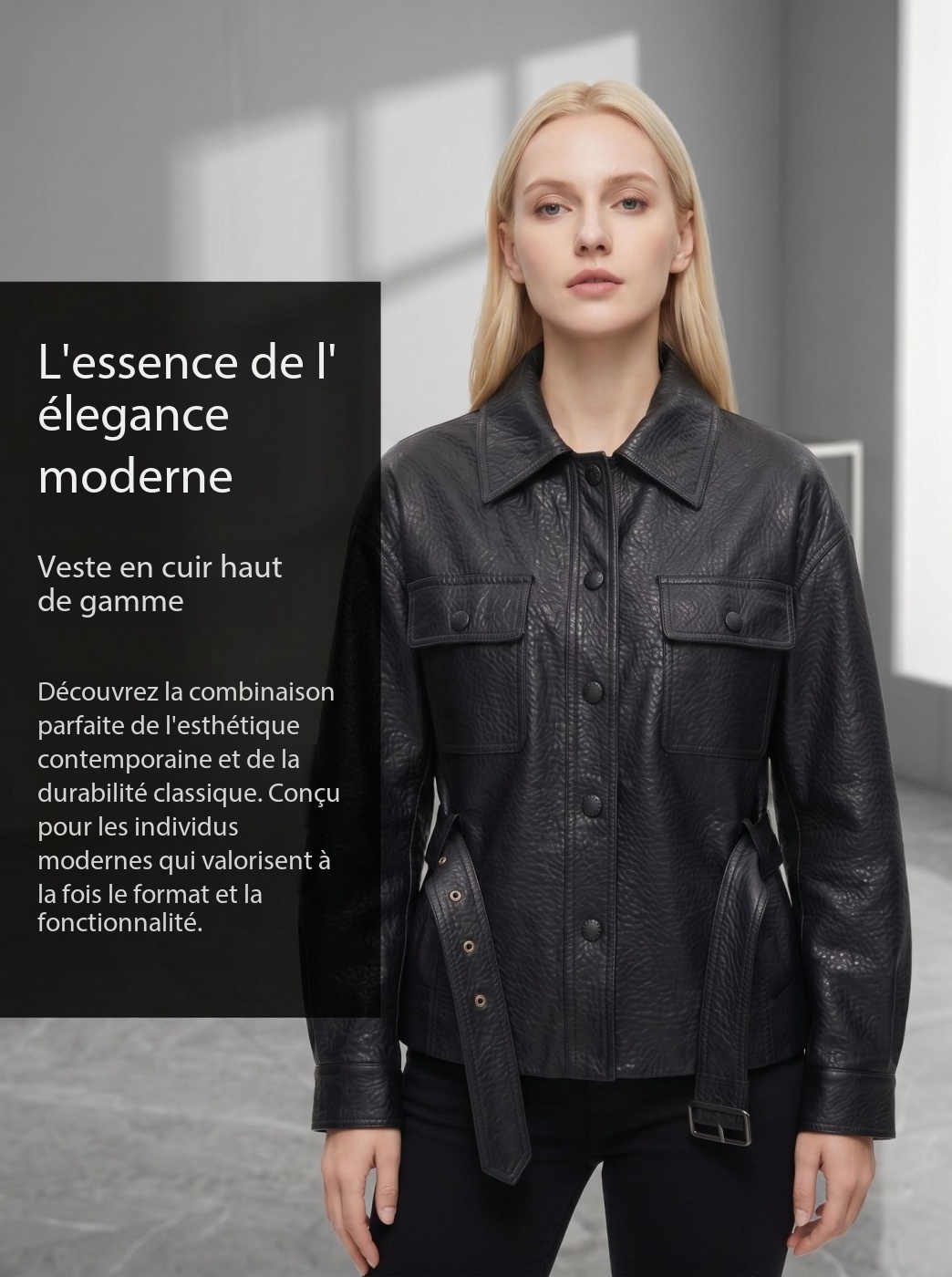 Veste cuir moto femme, style rétro, en cuir végan 2529 dEMO 04