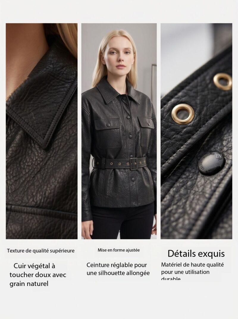 Veste cuir moto femme, style rétro, en cuir végan 2529 dEMO 05