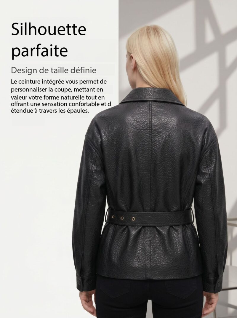 Veste cuir moto femme, style rétro, en cuir végan 2529 dEMO 06