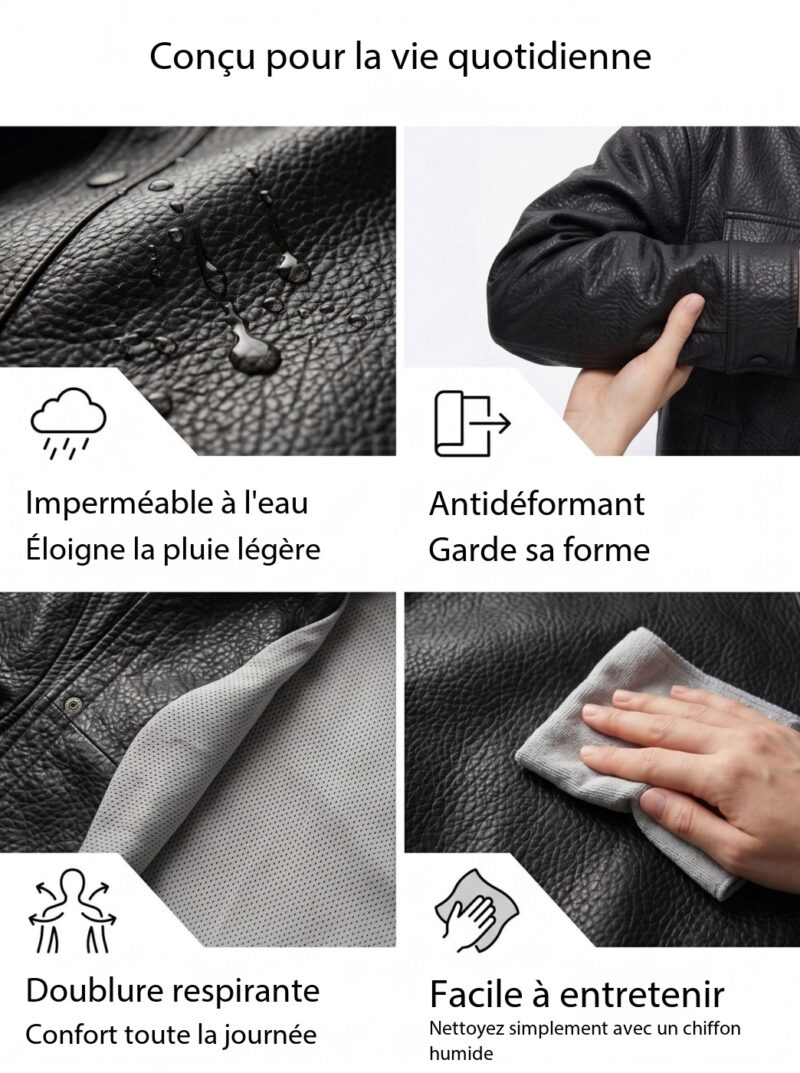 Veste cuir moto femme, style rétro, en cuir végan 2529 dEMO 07