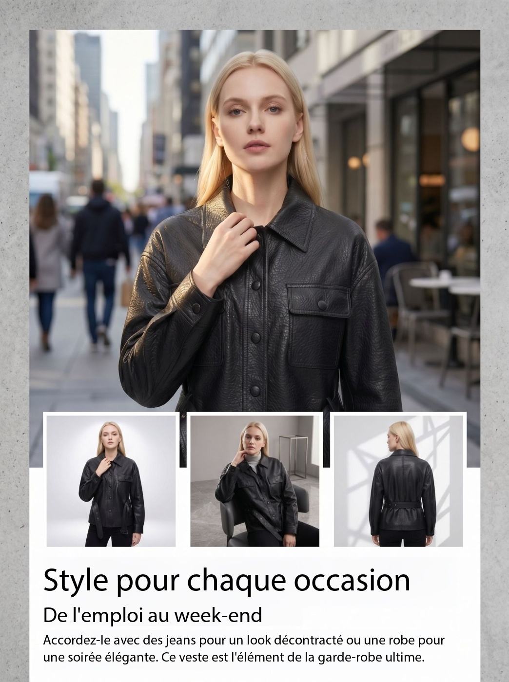 Veste cuir moto femme, style rétro, en cuir végan 2529 dEMO 08