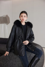 Veste en cuir femme, parka polaire, thermique 25029-01
