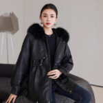 Veste en cuir femme, parka polaire, thermique 25029-03