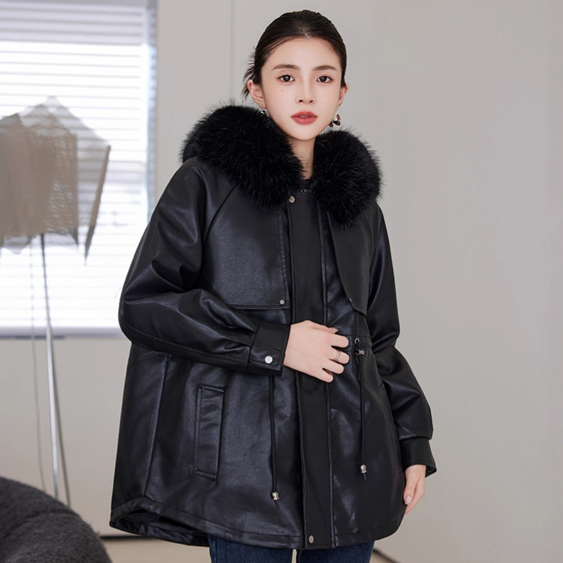 Veste en cuir femme, parka polaire, thermique 25029-04