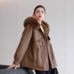 Veste en cuir femme, parka polaire, thermique 25029-06