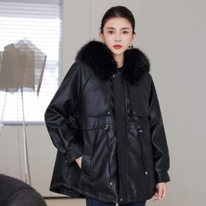 Veste en cuir femme, parka polaire, thermique 25029