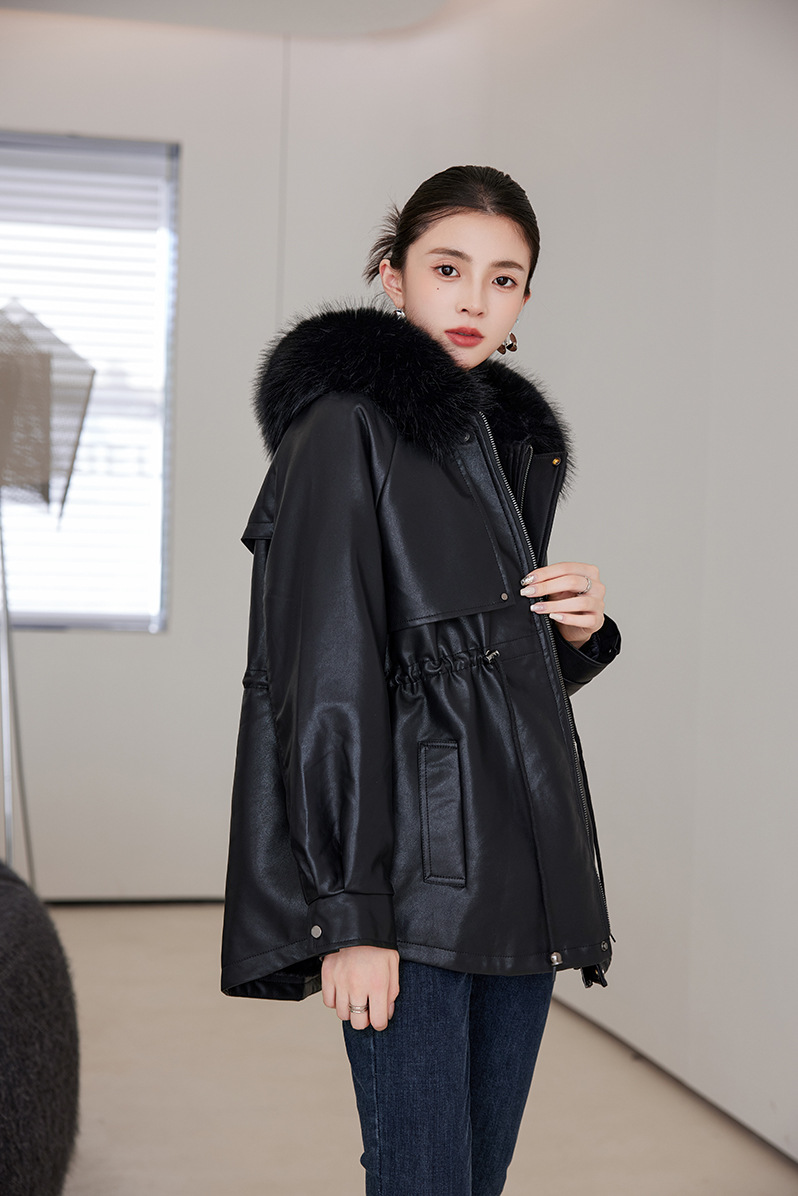 Veste en cuir femme, parka polaire, thermique 25029 Demo 015