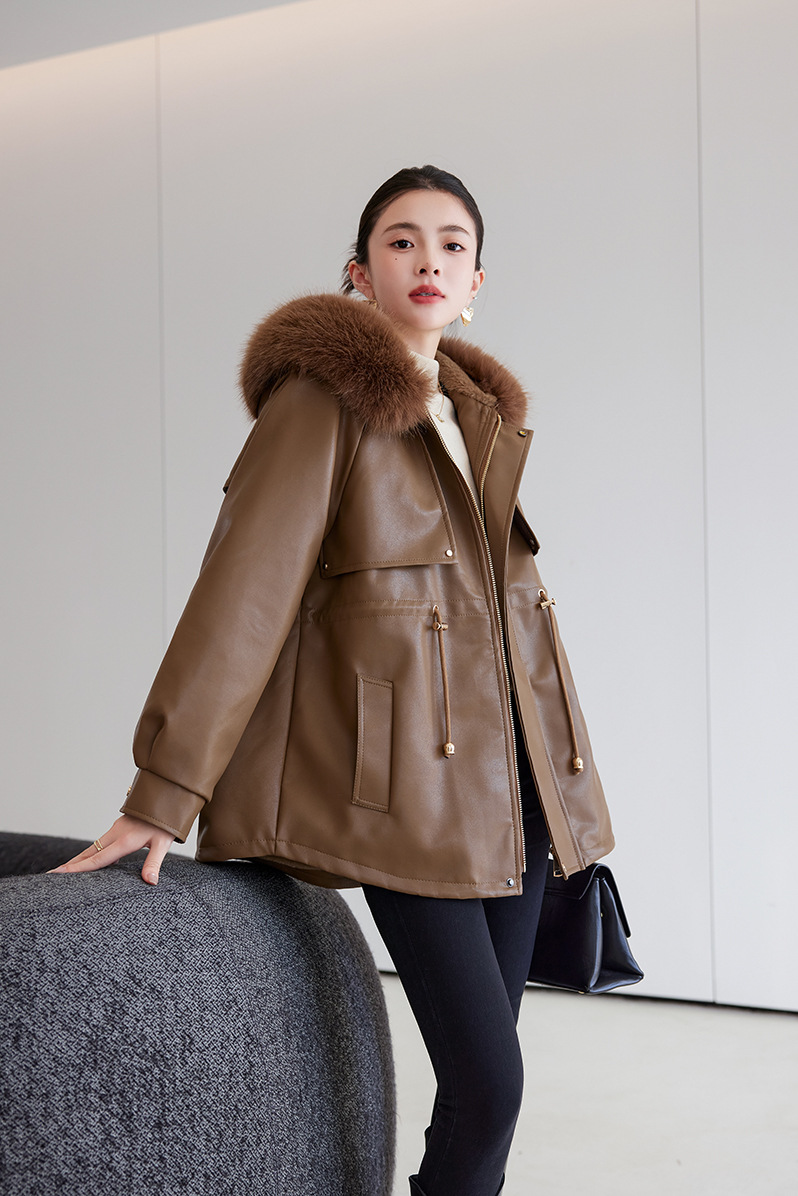 Veste en cuir femme, parka polaire, thermique 25029 Démo 03