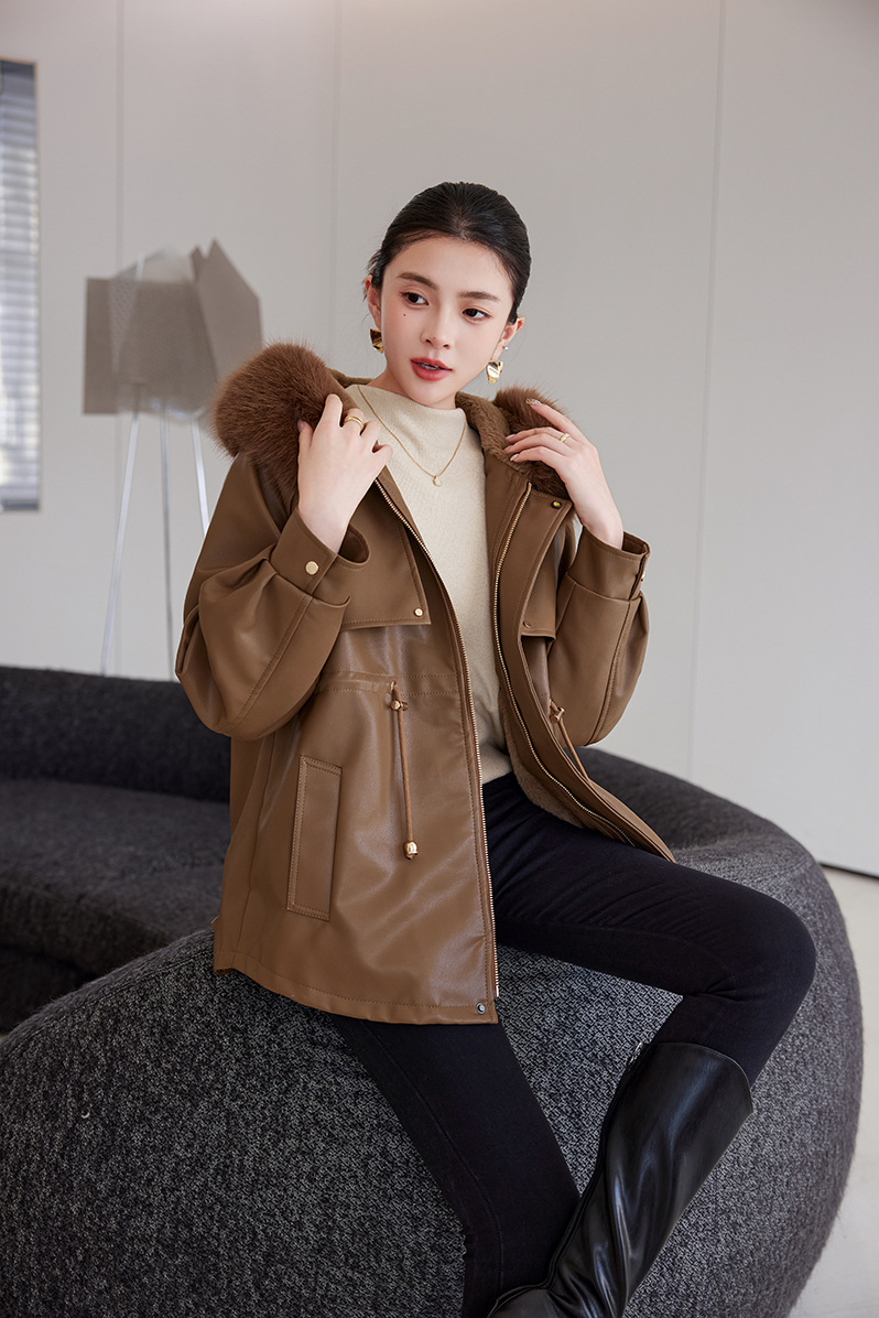 Veste en cuir femme, parka polaire, thermique 25029 Démo 04