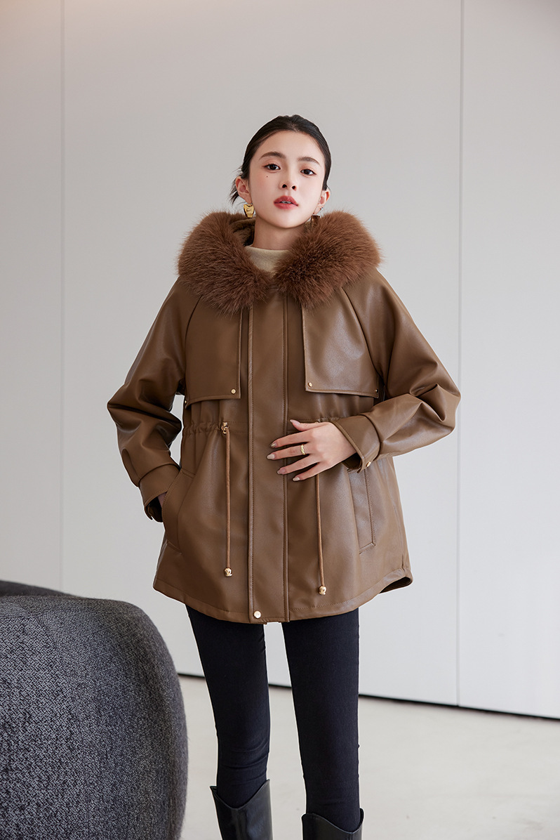 Veste en cuir femme, parka polaire, thermique 25029 Démo 05