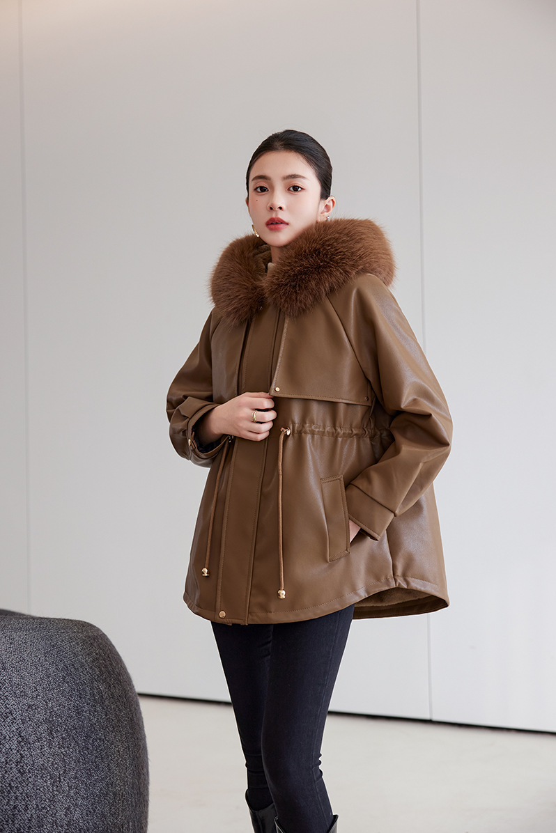 Veste en cuir femme, parka polaire, thermique 25029 Démo 06