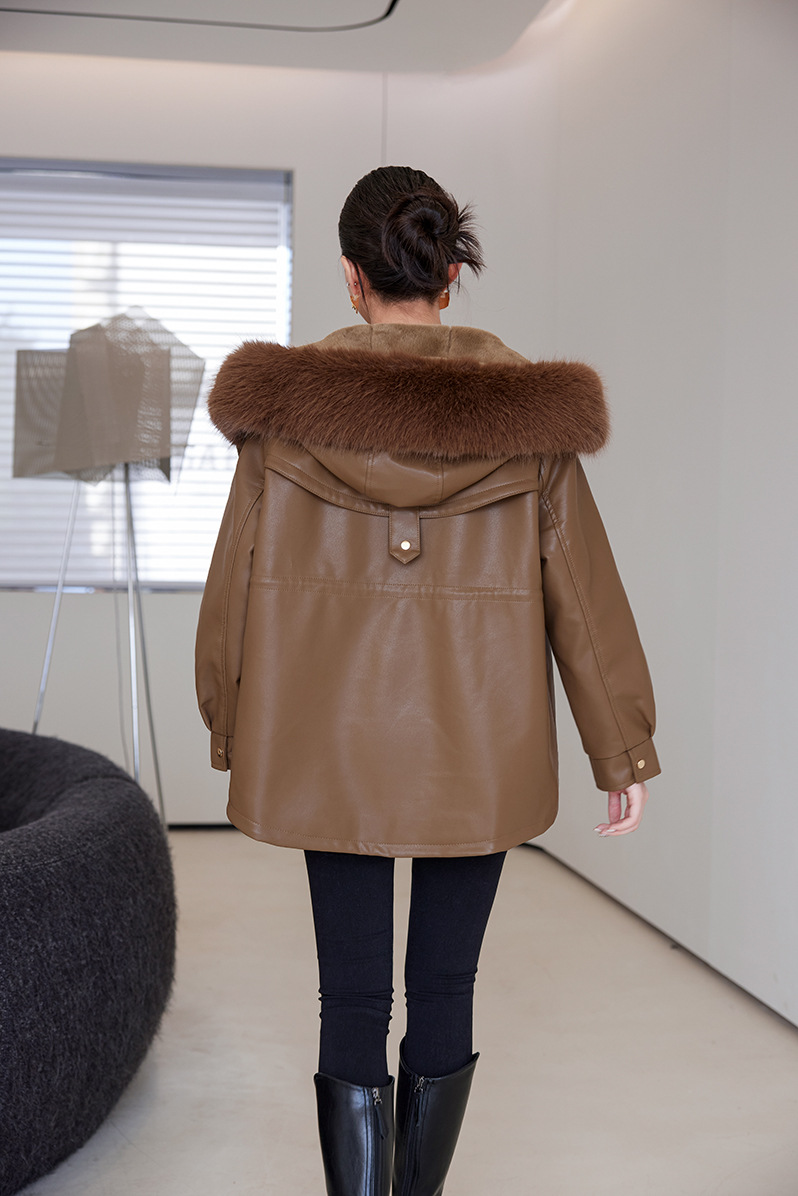 Veste en cuir femme, parka polaire, thermique 25029 Démo 07