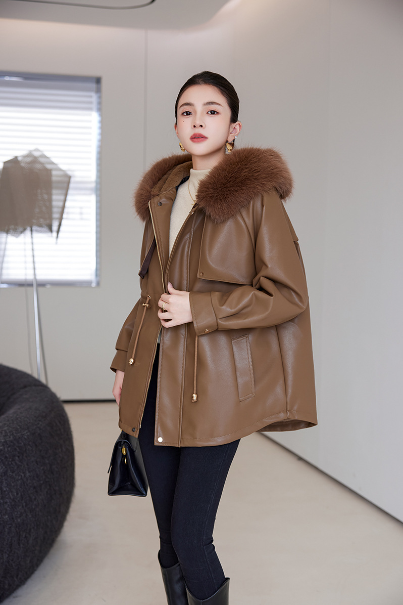 Veste en cuir femme, parka polaire, thermique 25029 Demo 08