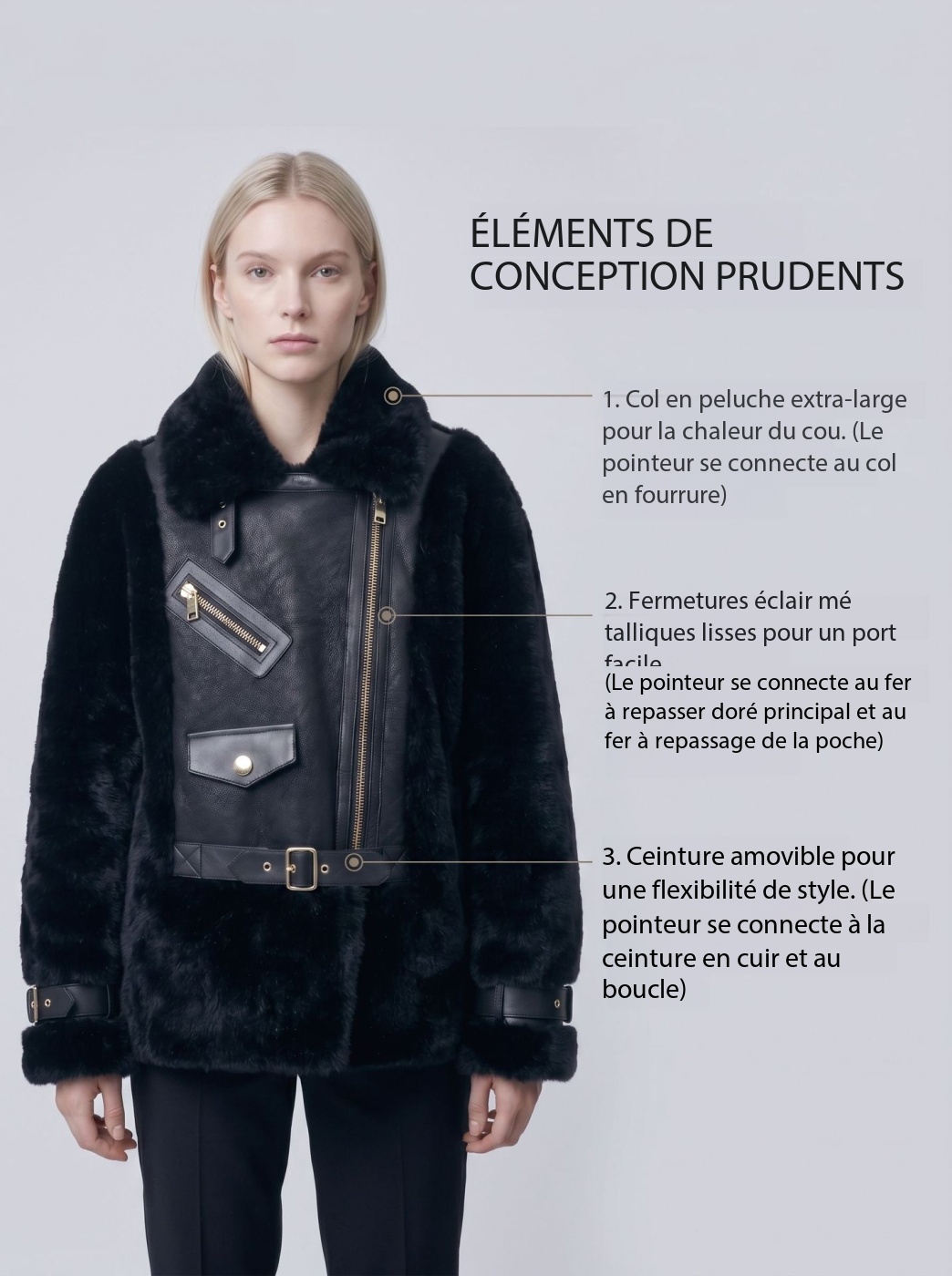 Veste en fourrure femmes, haut de gamme, mi- longue A6869 Demo 09