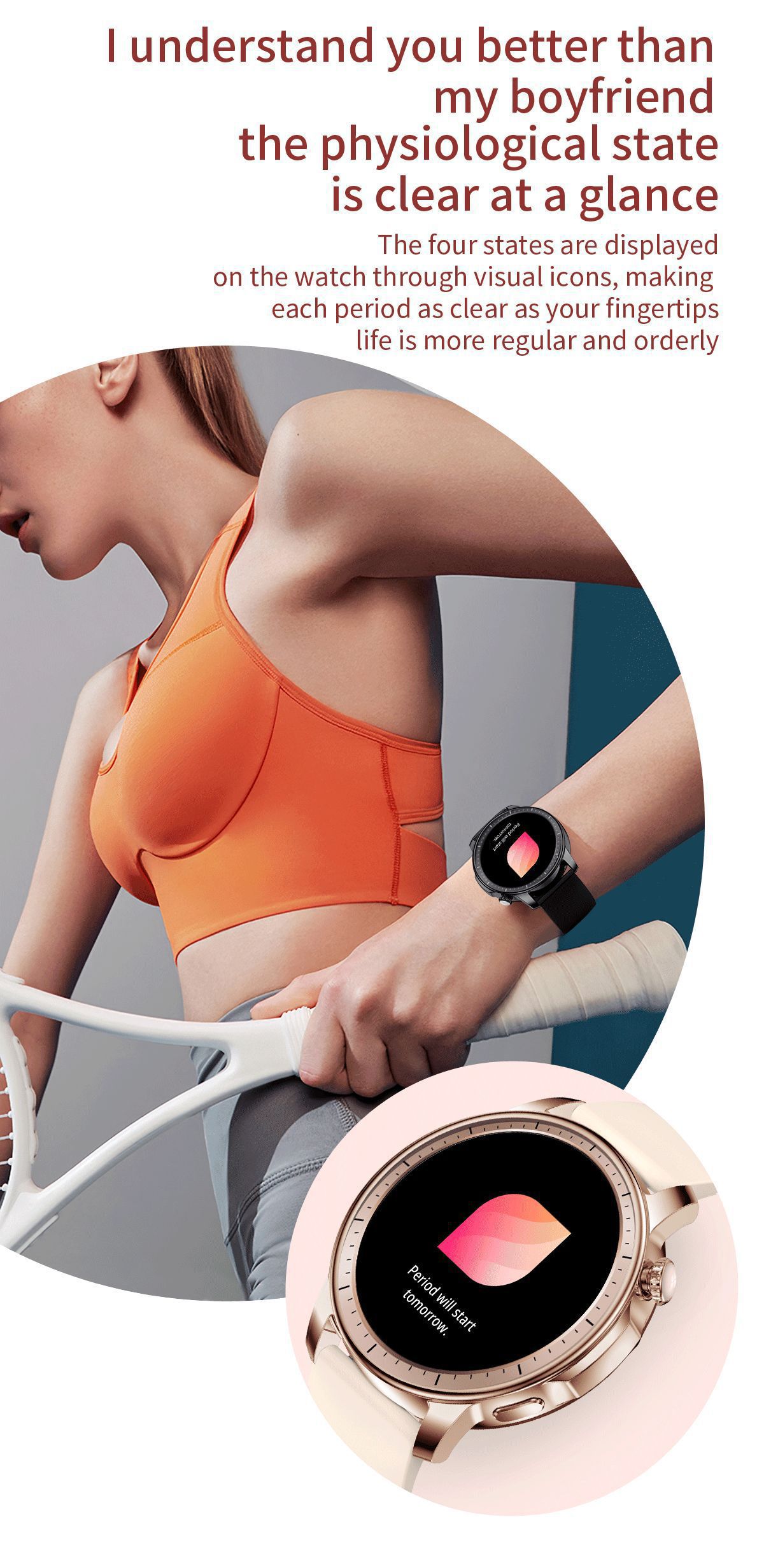 Women's smartwatch health features, sports Demo 0013