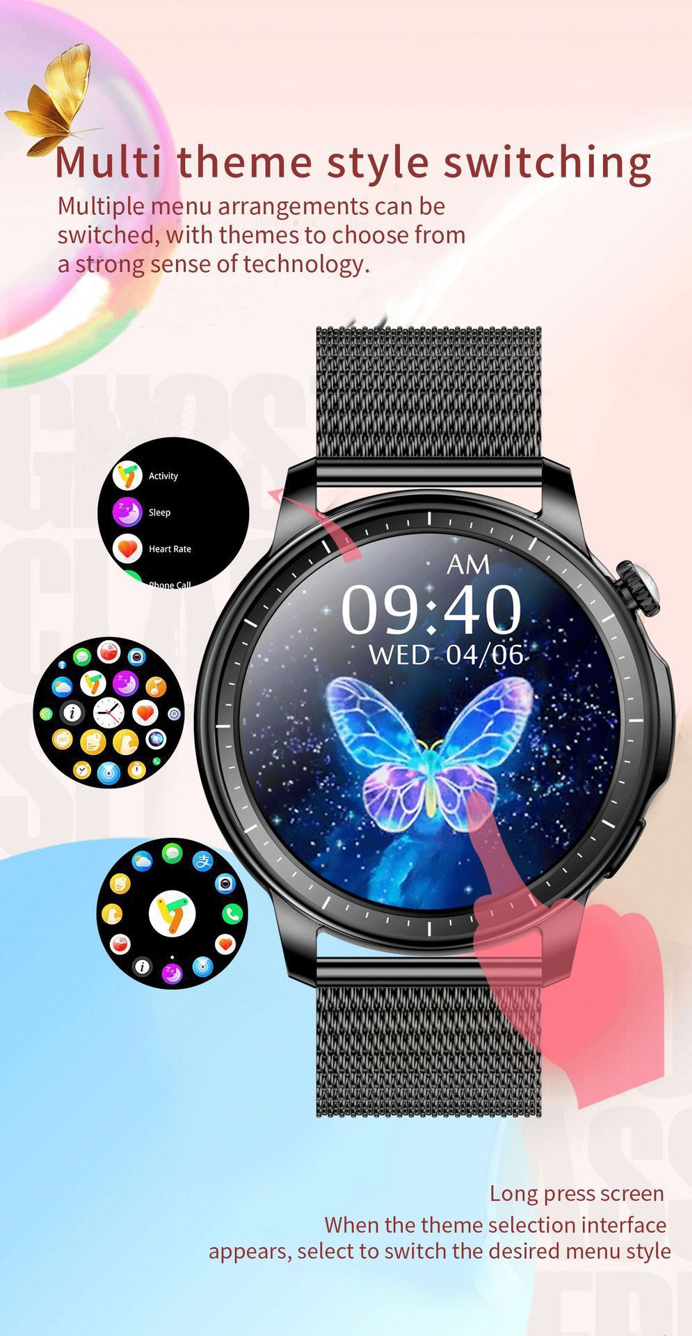 Women's smartwatch health features, sports Demo 007
