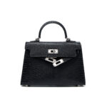 Black (silver buckle) Genuine leather women's kelly bag, lizard pattern Yjk19 lizard pattern