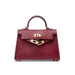 Burgundy (gold buckle) Genuine leather women's kelly bag, lizard pattern Yjk19 lizard pattern