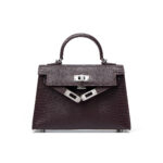 Chocolate (silver buckle) Genuine leather women's kelly bag, lizard pattern Yjk19 lizard pattern