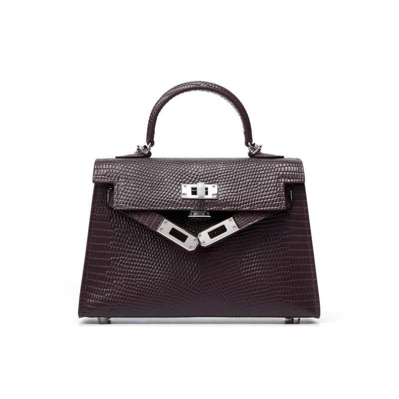Chocolate (silver buckle) Genuine leather women's kelly bag, lizard pattern Yjk19 lizard pattern