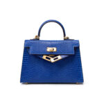 Electric blue (gold buckle) Genuine leather women's kelly bag, lizard pattern Yjk19 lizard pattern
