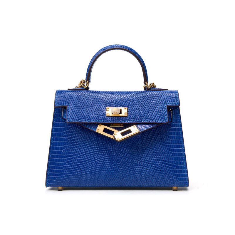 Electric blue (gold buckle) Genuine leather women's kelly bag, lizard pattern Yjk19 lizard pattern