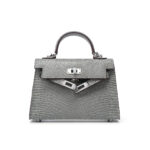 Gray (silver buckle) Genuine leather women's kelly bag, lizard pattern Yjk19 lizard pattern