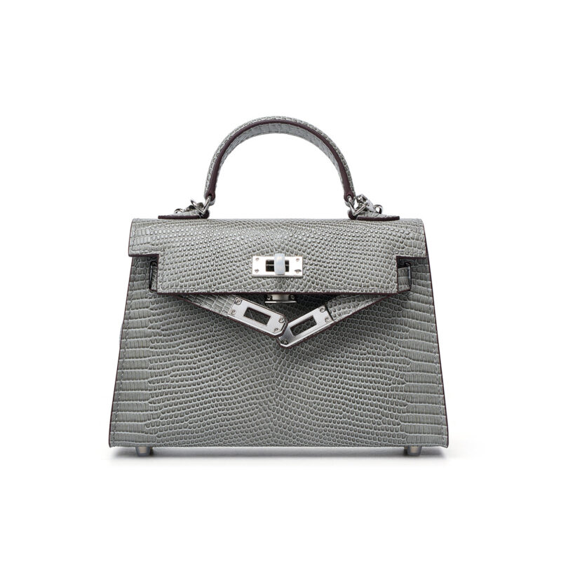 Gray (silver buckle) Genuine leather women's kelly bag, lizard pattern Yjk19 lizard pattern
