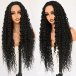 High temperature fiber silk Lace Front Wig, Black curly texture. D13x4kc2-01