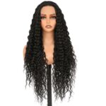 High temperature fiber silk Lace Front Wig, Black curly texture. D13x4kc2-03
