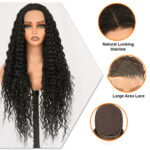 High temperature fiber silk Lace Front Wig, Black curly texture. D13x4kc2-04