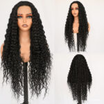 High temperature fiber silk Lace Front Wig, Black curly texture. D13x4kc2