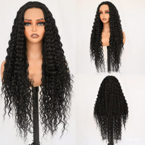 High temperature fiber silk Lace Front Wig, Black curly texture. D13x4kc2
