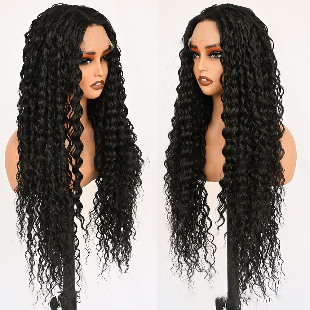 High temperature fiber silk Lace Front Wig, Black curly texture. D13x4kc2 Demo 001