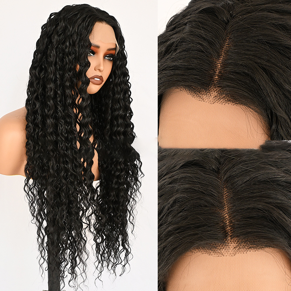 High temperature fiber silk Lace Front Wig, Black curly texture. D13x4kc2 Demo 003